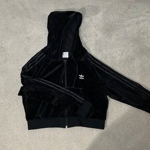 Adidas Black Velvet Cropped Hoodie Size XL